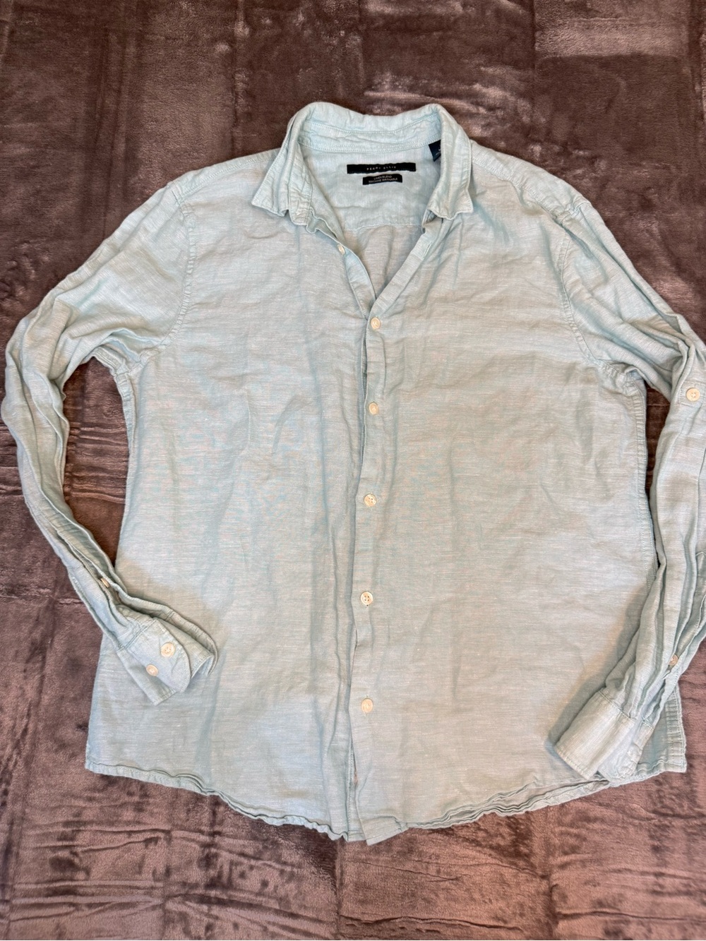 Perry Ellis Light Sea Blue Women's Blouse linen and cotton Cottagecore